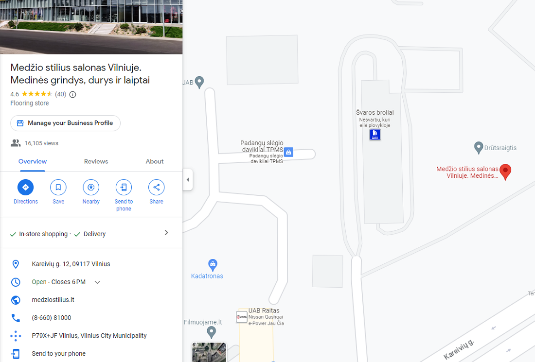Įmonės profilis Google Maps